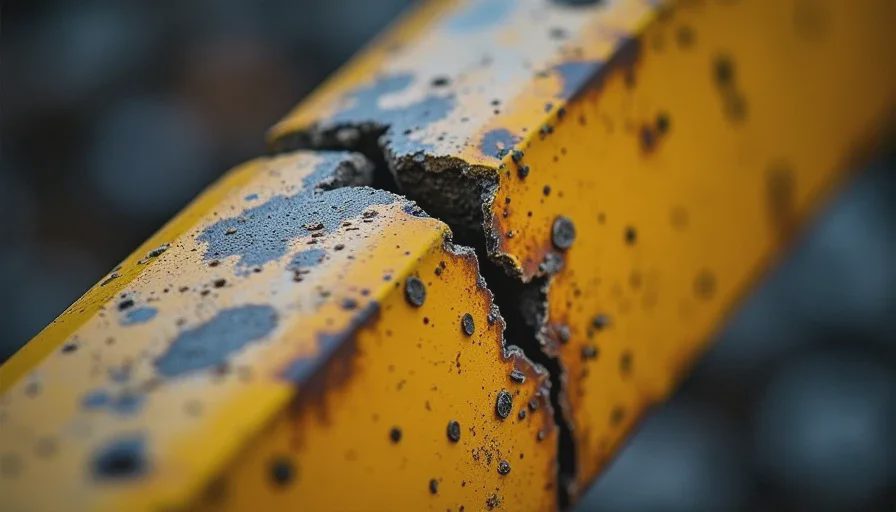 Hidden crack in excavator boom painted over.
